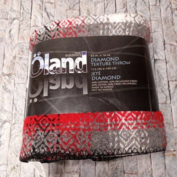 Oland Diamond Texture Blanket Red Gray Black White 78X44in Cotton Blend - Picture 1 of 7
